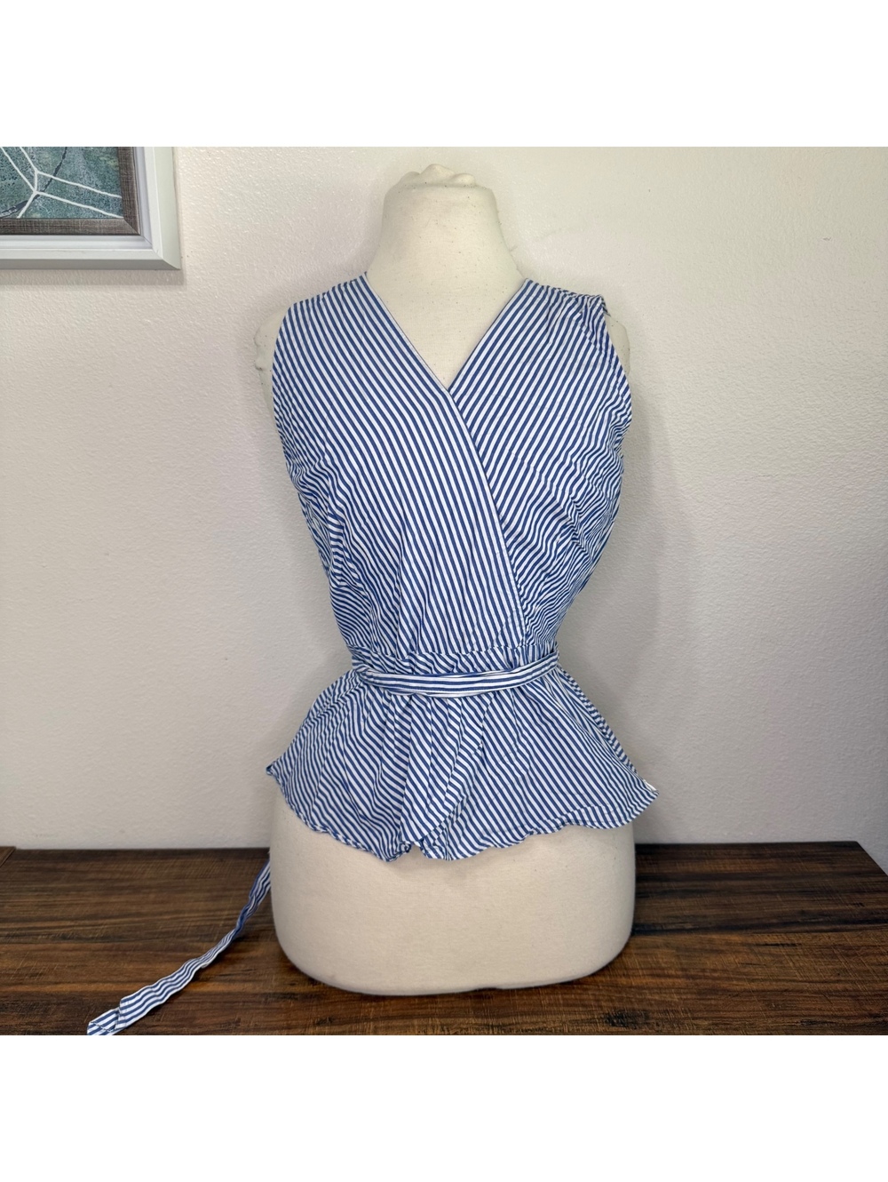 Talbots Blue and White Striped Sleeveless Blouse Size 4P